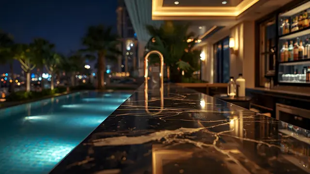 Polished stone flooring in a luxury hotel lobby