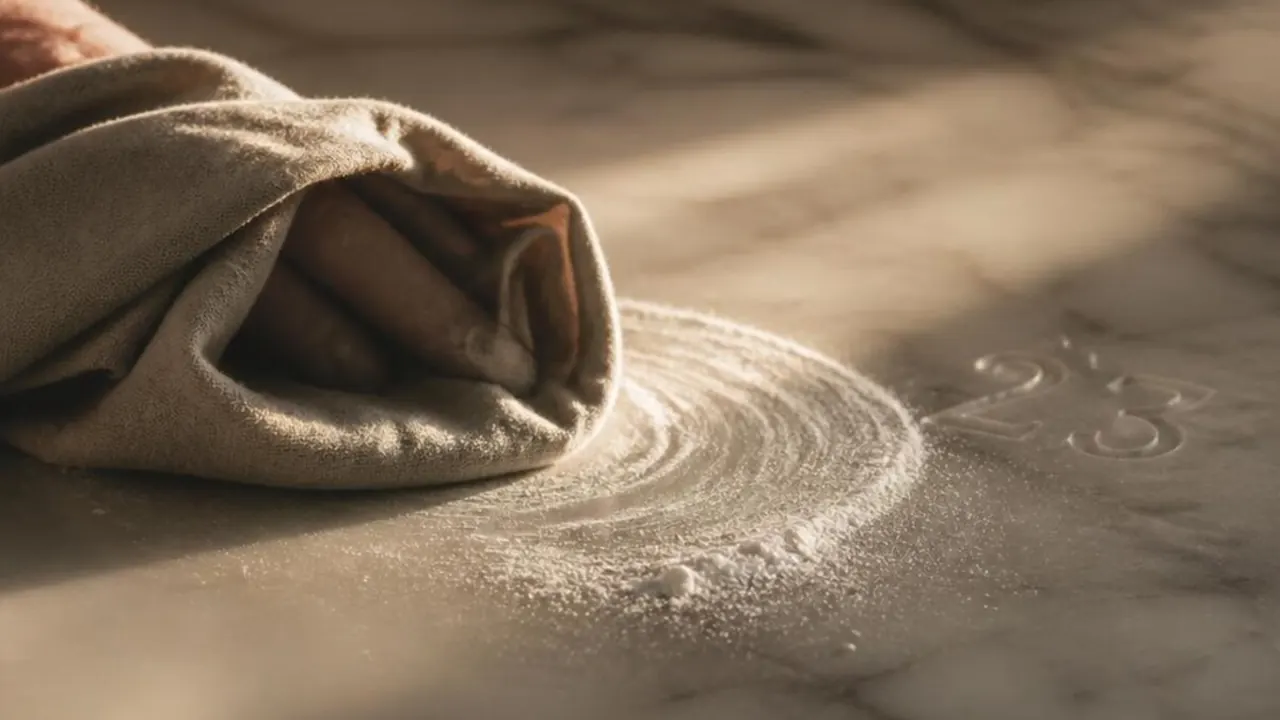 Polishing an etched marble surface with marble polishing powder