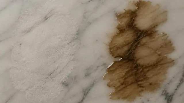 Side-by-side comparison of marble etching and marble staining