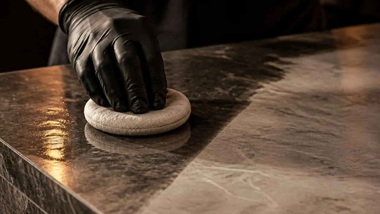 Applying RAKU nanocoating to marble to prevent etching